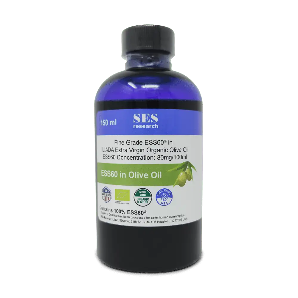 bottle of C60 ESS60 in extra virgin organic olive oil